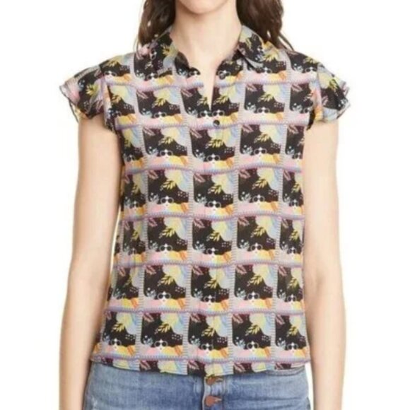 Alice + Olivia Multicolor Willa Flutter Sleeve Silk Top - Picture 1 of 10